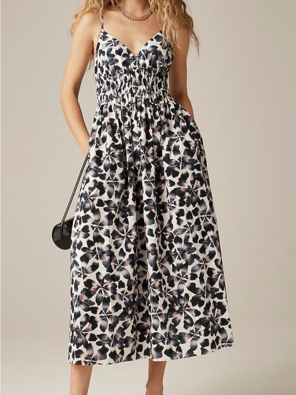 J Crew- size 12 Tall- Floral Smocked Midi Dress